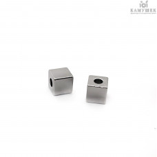 Бусина куб гладкая, цвет серебор 5 мм 