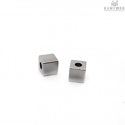 Бусина куб гладкая, цвет серебор 5 мм 