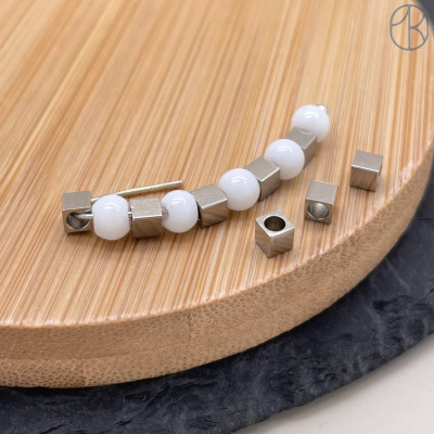 Бусина куб сталь 3 мм, цвет серебро 