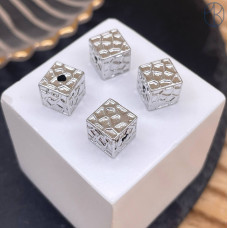 Бусина куб узор, цвет серебро 8 мм 