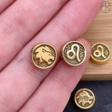 Бусина Лев сталь, цвет золото 10 мм