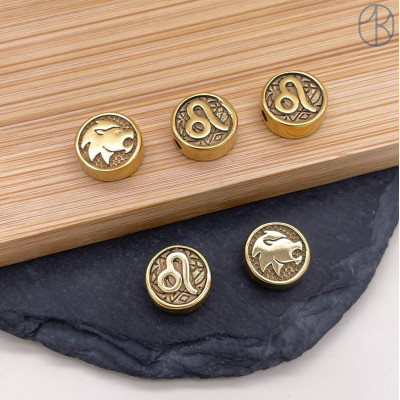 Бусина Лев сталь, цвет золото 10 мм