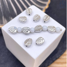 Бусина лист, цвет серебро 7 мм