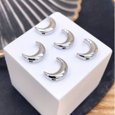 Бусина луна, цвет серебро 12х8 мм 