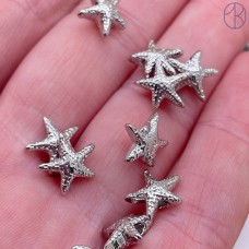 Бусина морская звезда, цвет серебро 9 мм 