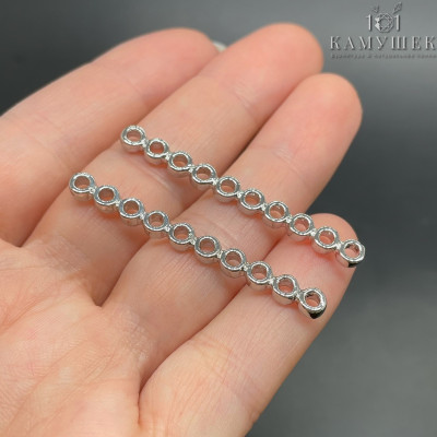 Бусина на 10 рядов, цвет серебро 4х44 мм