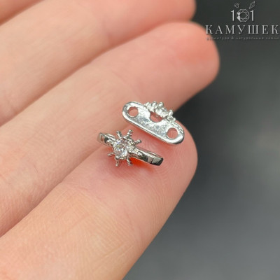 Бусина на 2 ряда циркон, цвет серебро 10х5 мм