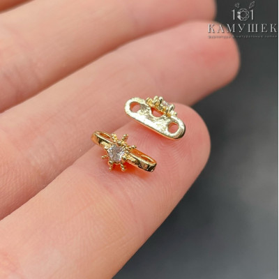 Бусина на 2 ряда циркон, цвет золото 10х5 мм 