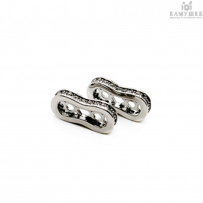 Бусина на 2 ряда цирконы, цвет серебро 12х6 мм