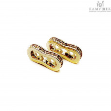 Бусина на 2 ряда цирконы, цвет золото 12х6 мм