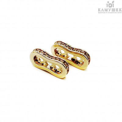 Бусина на 2 ряда цирконы, цвет золото 12х6 мм