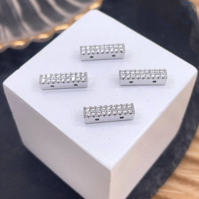 Бусина на 2 ряда, цвет серебро 12х4 мм 