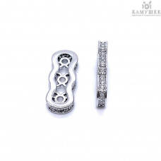 Бусина на 3 ряда цирконы, цвет серебро 19х7 мм