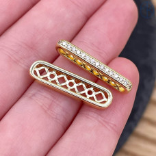 Бусина на 3 ряда цирконы, цвет золото 23х6 мм 