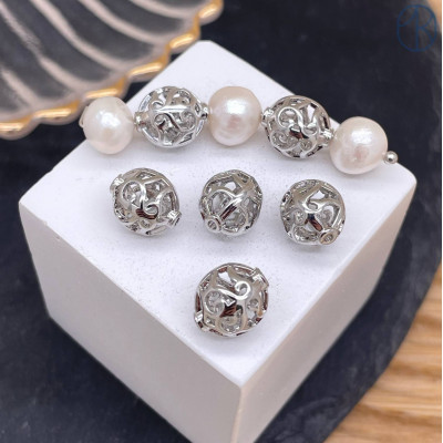 Бусина национальная №1, цвет серебро 10 мм