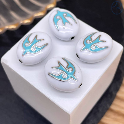 Бусина национальная эмаль №1, цвет серебро 18 мм