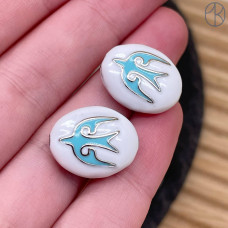 Бусина национальная эмаль №1, цвет серебро 18 мм