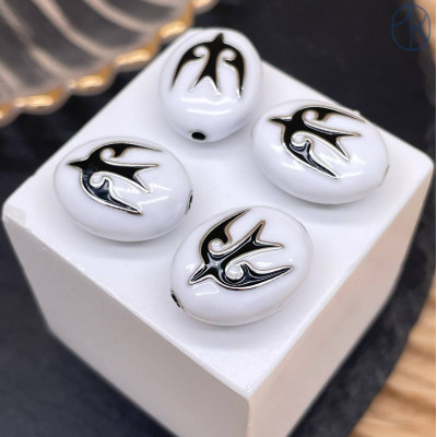 Бусина национальная эмаль №3, цвет серебро 18 мм