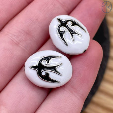 Бусина национальная эмаль №3, цвет серебро 18 мм