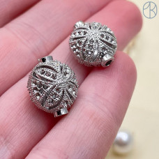 Бусина овал, цвет серебро 13х15 