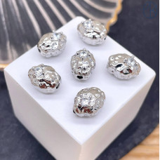 Бусина овал мятая циркон фриформ цвет серебро 9х12 мм