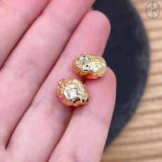 Бусина овал мятая циркон фриформ цвет золото 9х12 мм