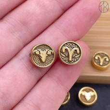 Бусина Овен сталь, цвет золото 10 мм