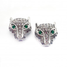 Бусина Пантера белые цирконы, цвет серебро 11х11 мм