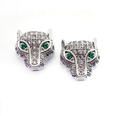 Бусина Пантера белые цирконы, цвет серебро 11х11 мм