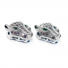 Бусина Пантера белые цирконы, цвет серебро 11х11 мм