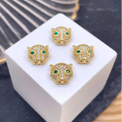 Бусина пантера белые цирконы, цвет золото 11х11 мм