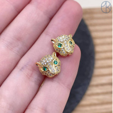 Бусина пантера белые цирконы, цвет золото 11х11 мм