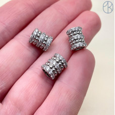  Бусина призма цирконы, цвет серебро 8 мм