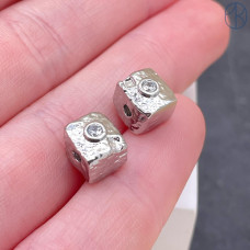 Бусина прямоугольник циркон, цвет серебро 8х7 мм 