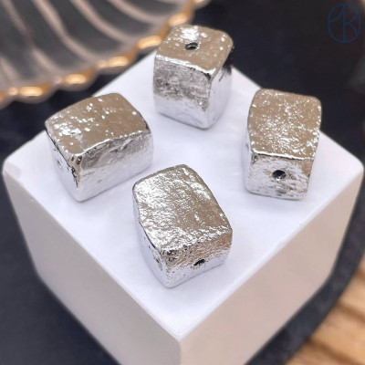 Бусина прямоугольник фриформ, цвет серебро 10х14 мм