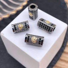 Бусина прямоугольник лев черные цирконы №1, цвет черный 13х7 мм 