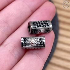 Бусина прямоугольник лев черные цирконы, цвет черный 13х7 мм 