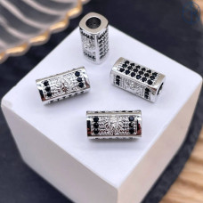 Бусина прямоугольник лев черные цирконы, цвет серебро 13х7 мм 