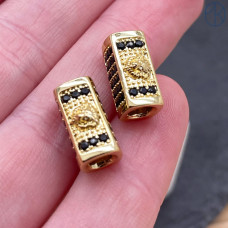 Бусина прямоугольник лев черные цирконы, цвет золото 13х7 мм 