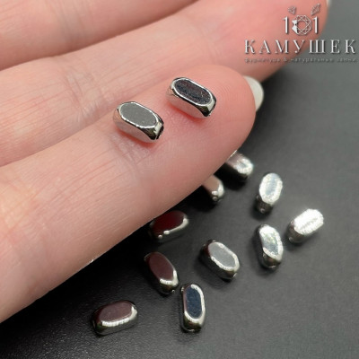 Бусина прямоугольник закругленный, цвет серебро 6х3 мм