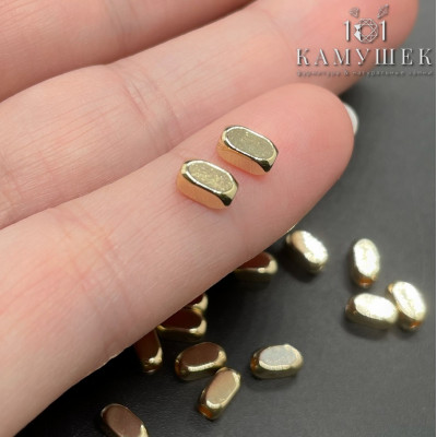 Бусина прямоугольник закругленный, цвет золото 6х3 мм