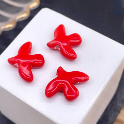 Бусина птица, цвет красный 17 мм