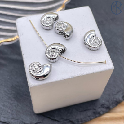 Бусина ракушка, цвет серебро 10х7 мм