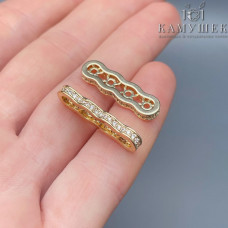 Бусина разделитель 4 ряда цирконы, цвет золото 25х7 мм