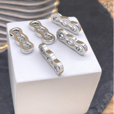 Бусина-разделитель на 3 ряда, Цвет серебро, 7х19 мм 