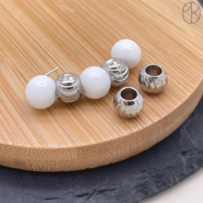 Бусина резная сталь 8 мм, цвет серебро