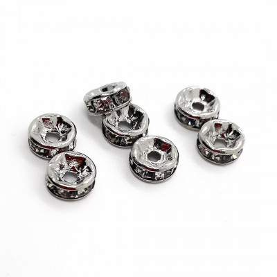 Бусина рондель циркон, цвет серебро 6х3 мм 