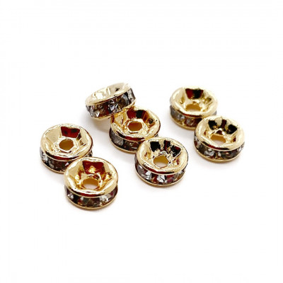 Бусина рондель циркон, цвет золото 6х3 мм