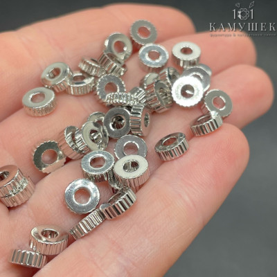 Бусина рондель резной, цвет серебро