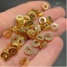 Бусина рондель резной, цвет золото 7х2 мм